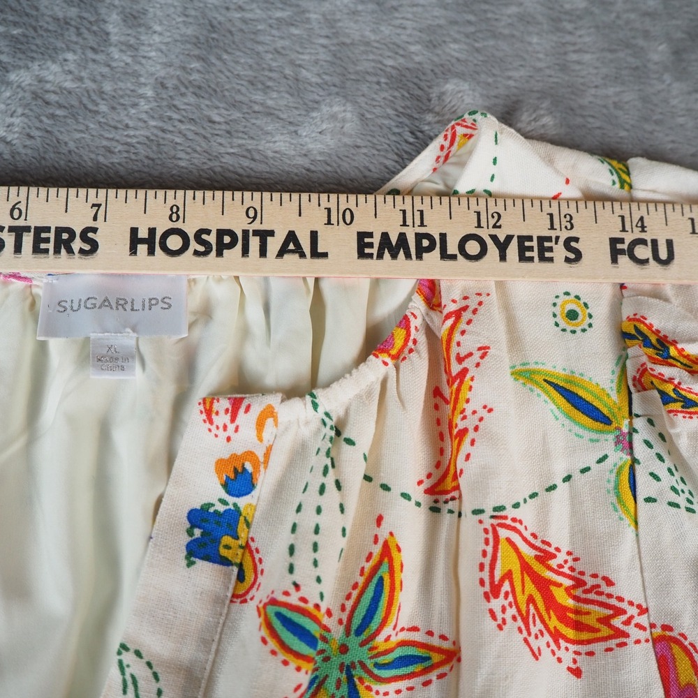 Sugarlips Cornelia Linen Blend Maxi Dress Sz XL Tired Smock Waist Boho Floral - Picture 6 of 15